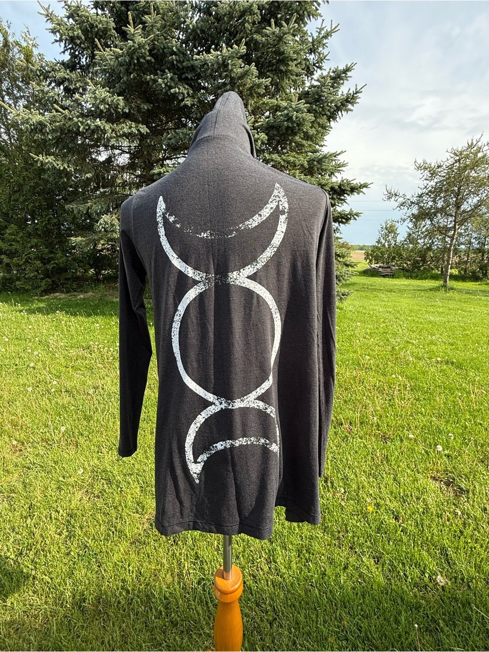 Blackcraft Triple Moon Hooded Cardigan with White Print | S